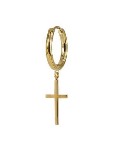 Mono orecchino unisex Arock a cerchio in acciaio gold con croce - Orecchini Mono orecchino unisex Arock a cerchio in acciaio gold con croce - Orecchini