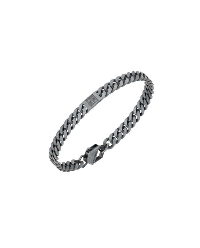 Bracciale uomo Bikkembergs in acciaio brunito e diamanti - Bracciali