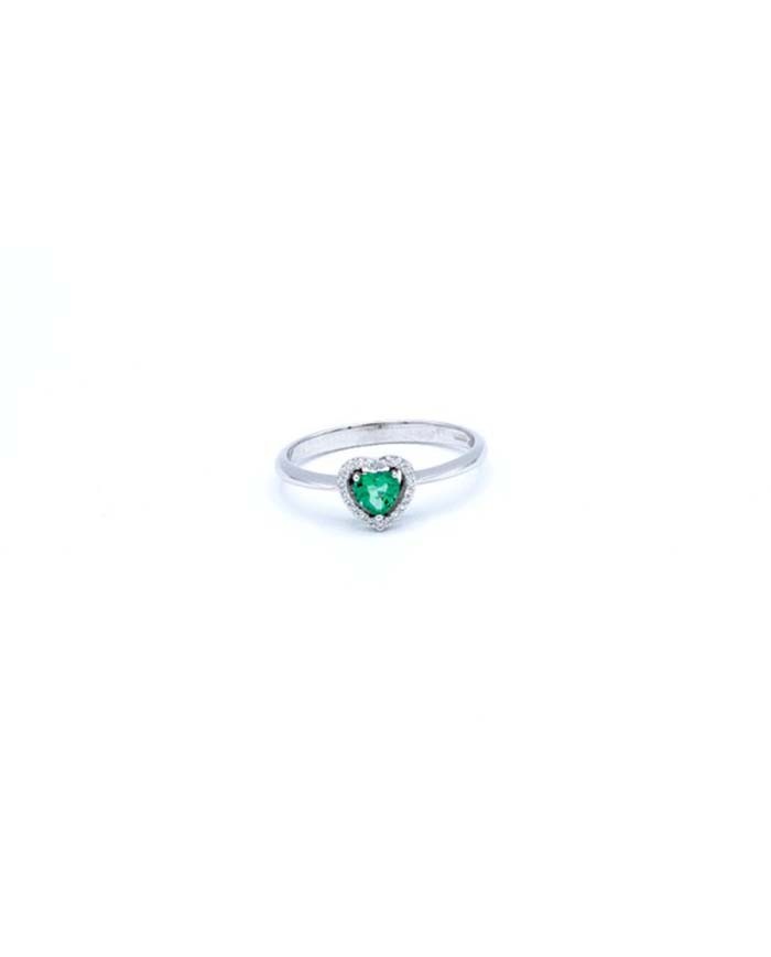 Anello in Oro bianco con Smeraldo e Diamanti - Anelli