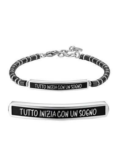 Bracciale uomo Luca Barra in acciaio con scritta - Tutto inizia con un sogno - Bracciali