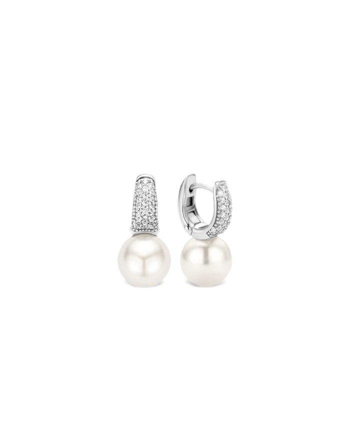 Orecchini TI SENTO in Argento con Pavé di Zirconi e Perle Pendenti