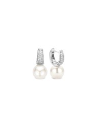 Orecchini TI SENTO in Argento con Pavé di Zirconi e Perle Pendenti