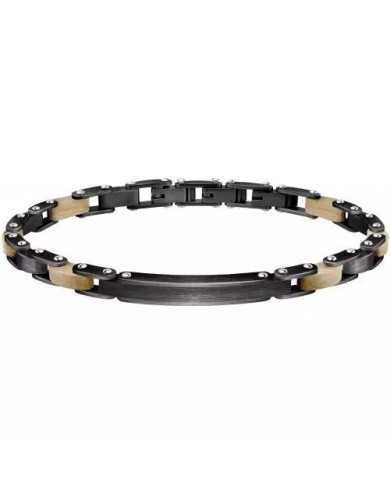 Bracciale uomo in acciaio Pvd nero con piastra e legno naturale SECTOR