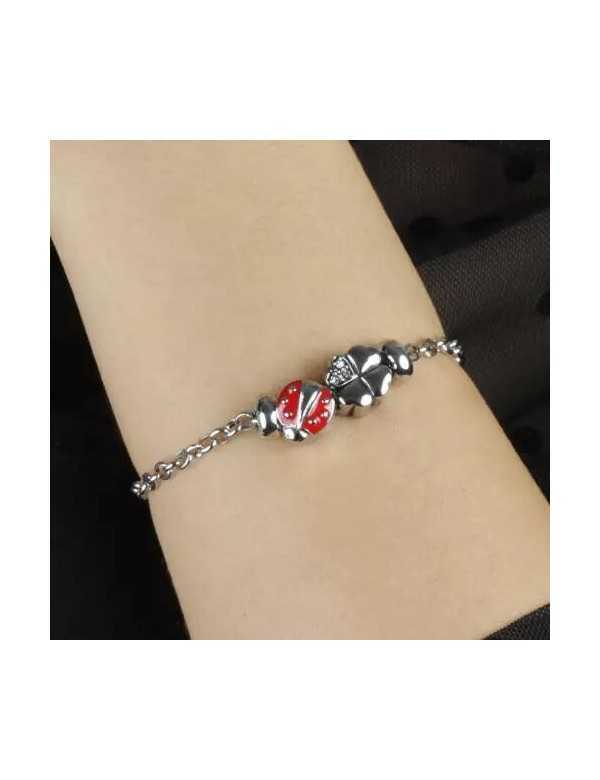 Bracciale Componibile con quadrifoglio coccinella - Bracciali